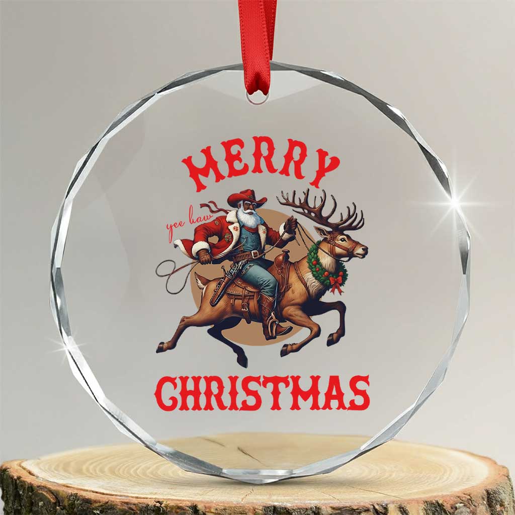 Black Santa Claus Crystal Glass Ornament African American Cowboy Christmas - Wonder Print Shop