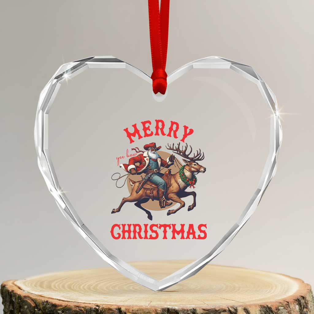 Black Santa Claus Heart Crystal Glass Ornament African American Cowboy Christmas - Wonder Print Shop