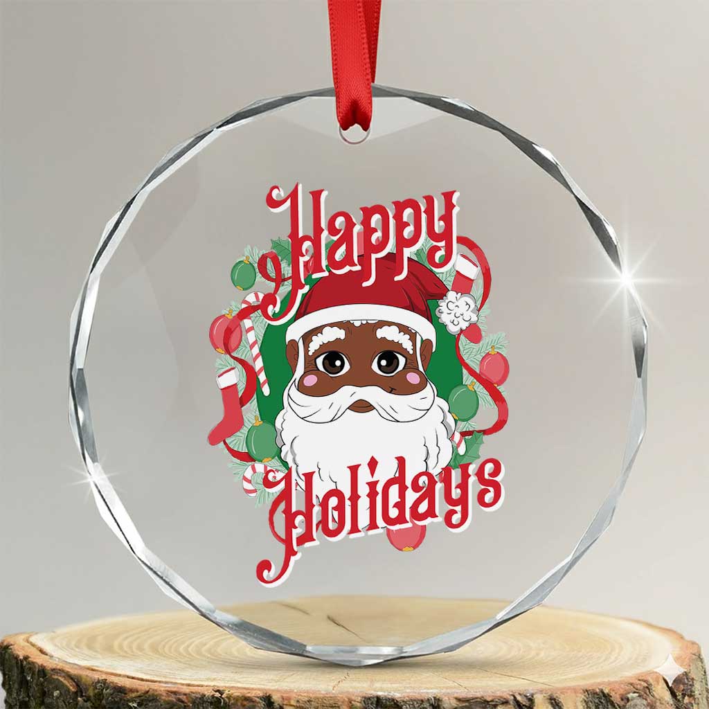 Black Santa Crystal Glass Ornament Happy Holidays African American Santa - Wonder Print Shop