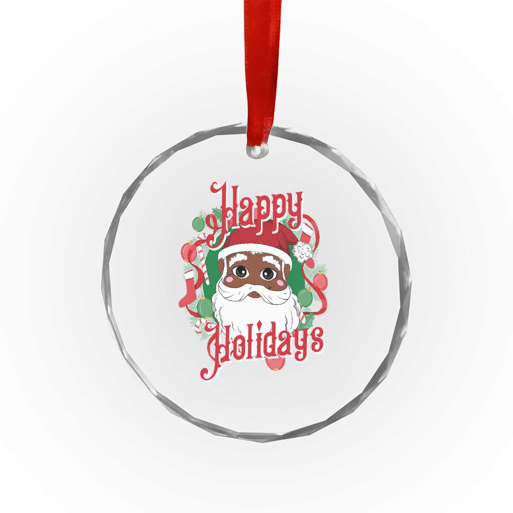 Black Santa Crystal Glass Ornament Happy Holidays African American Santa TS09