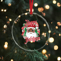 Black Santa Crystal Glass Ornament Happy Holidays African American Santa TS09