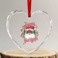 Black Santa Heart Crystal Glass Ornament Happy Holidays African American Santa - Wonder Print Shop