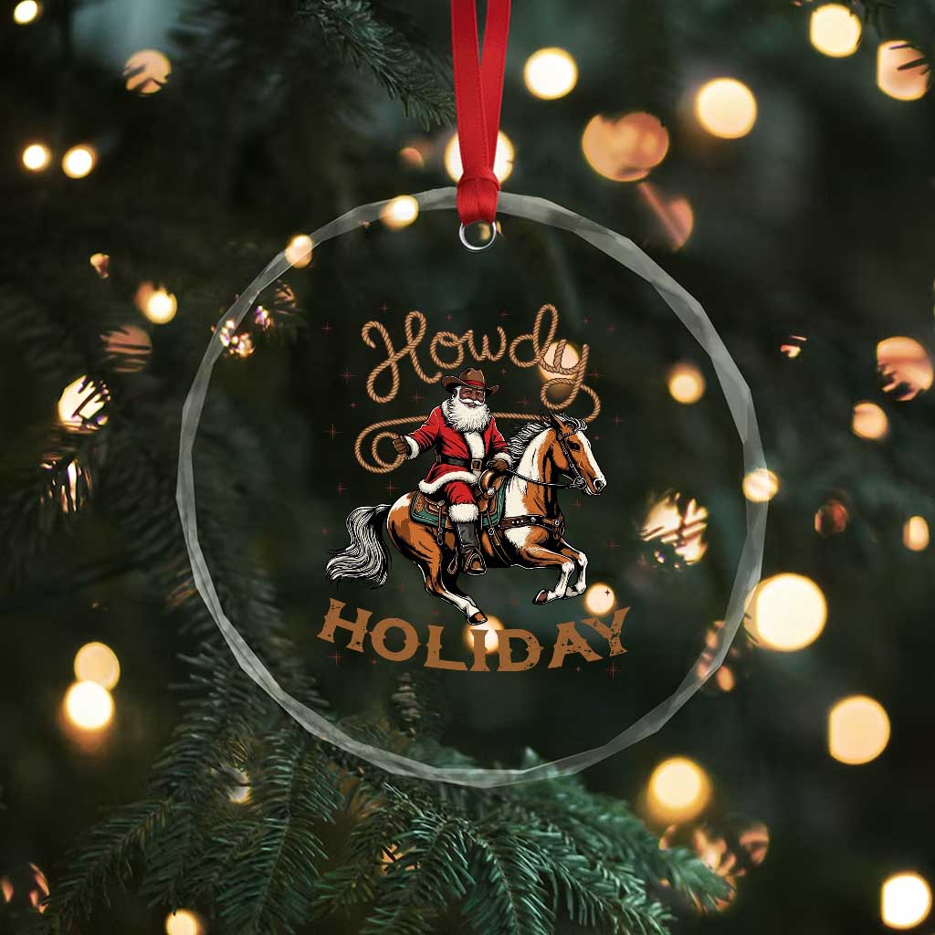 Black Santa Howdy Western Cowboy Crystal Glass Ornament Christmas Gift - Wonder Print Shop