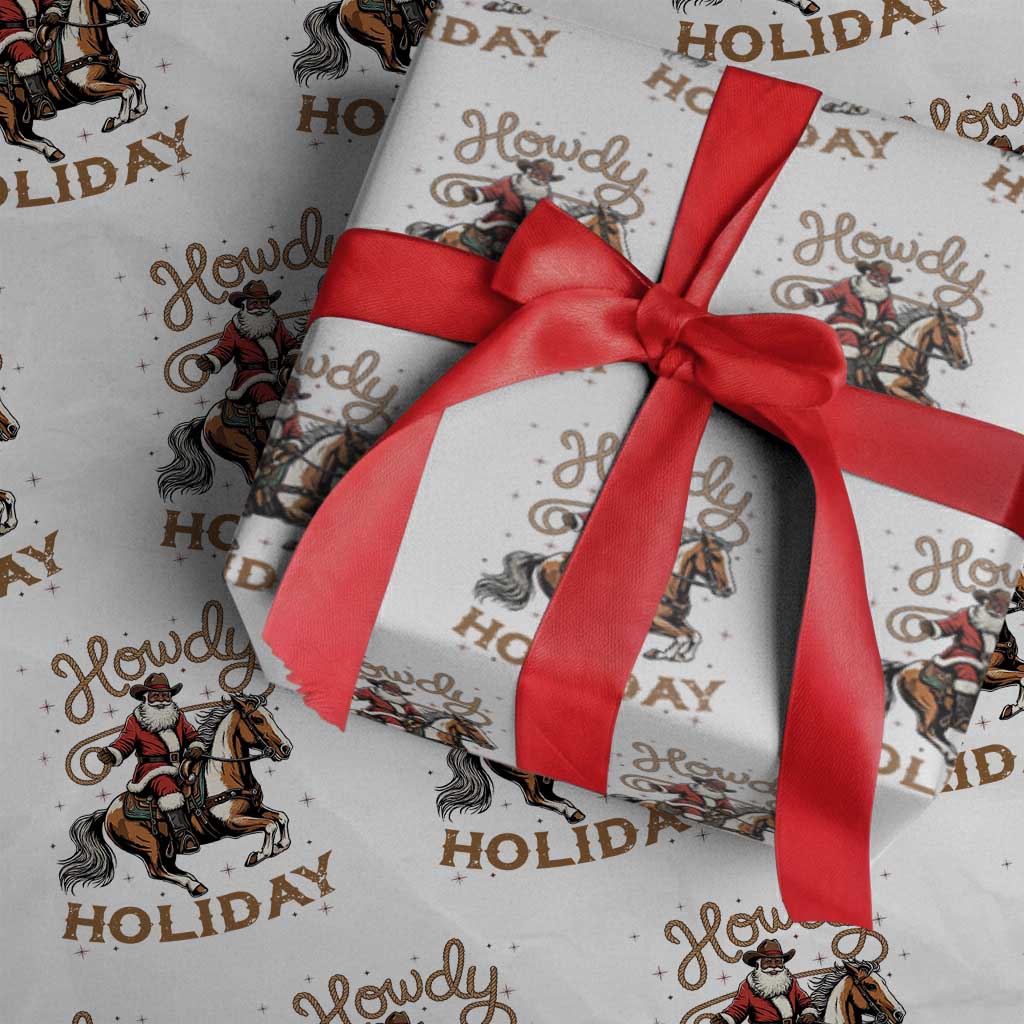 Black Santa Howdy Western Cowboy Wrapping Paper Roll Christmas Gift - Wonder Print Shop