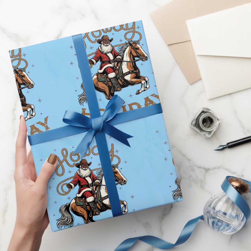 Black Santa Howdy Western Cowboy Wrapping Paper Roll Christmas Gift - Wonder Print Shop