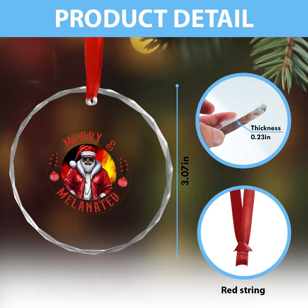 Black Santa Merry And Melanated Crystal Glass Ornament Christmas Holiday Gift - Wonder Print Shop