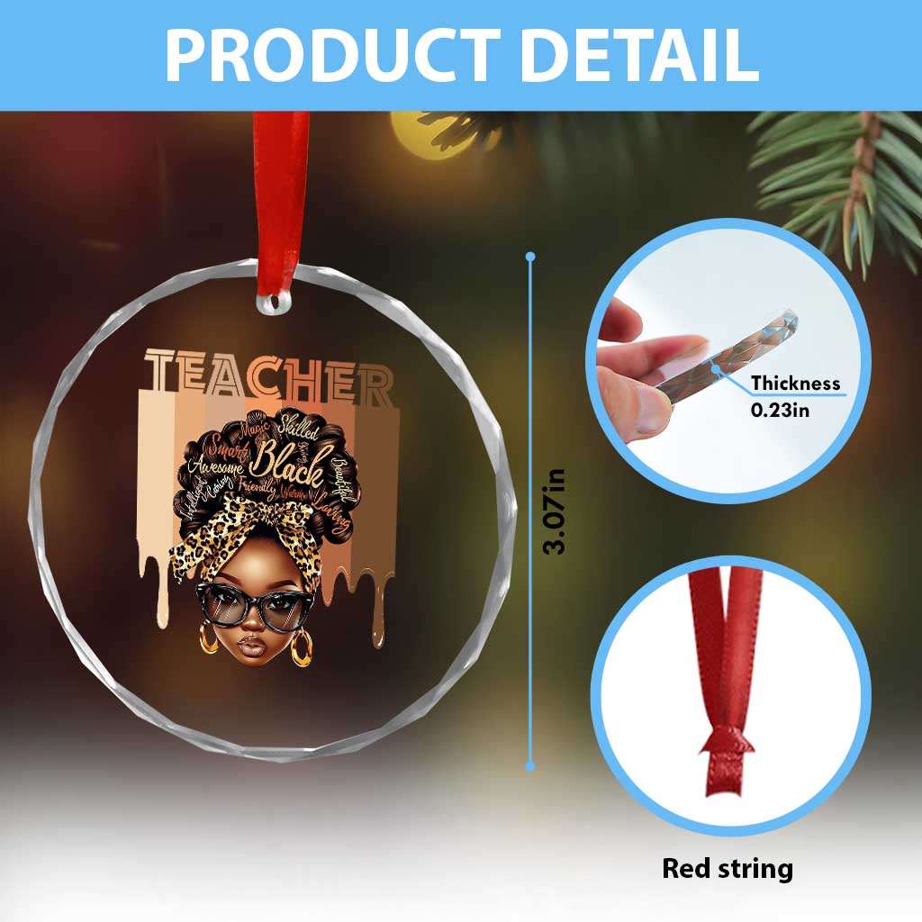 Black Teacher Magic Crystal Glass Ornament Black History Month Afro Hair Melanin TS02