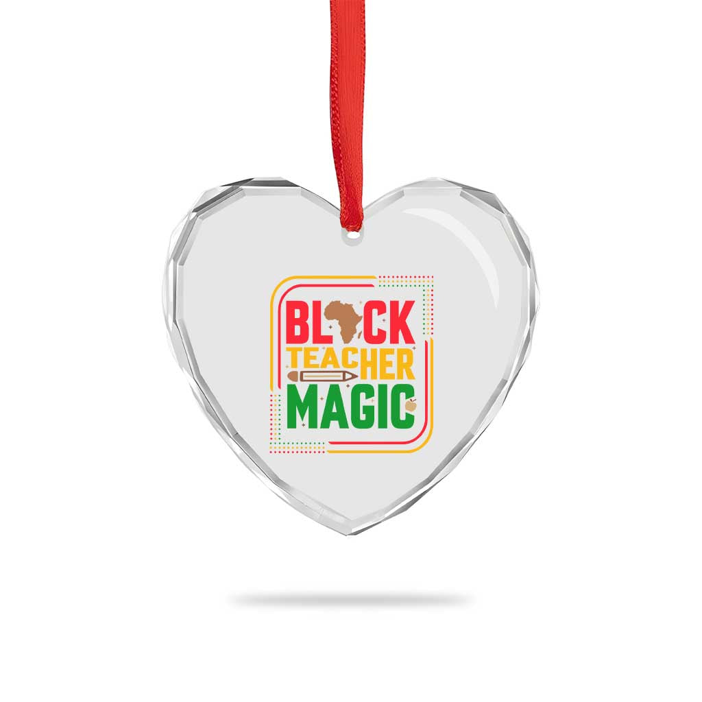 Black Teacher Magic Heart Crystal Glass Ornament African American Pride Educator Gift - Wonder Print Shop