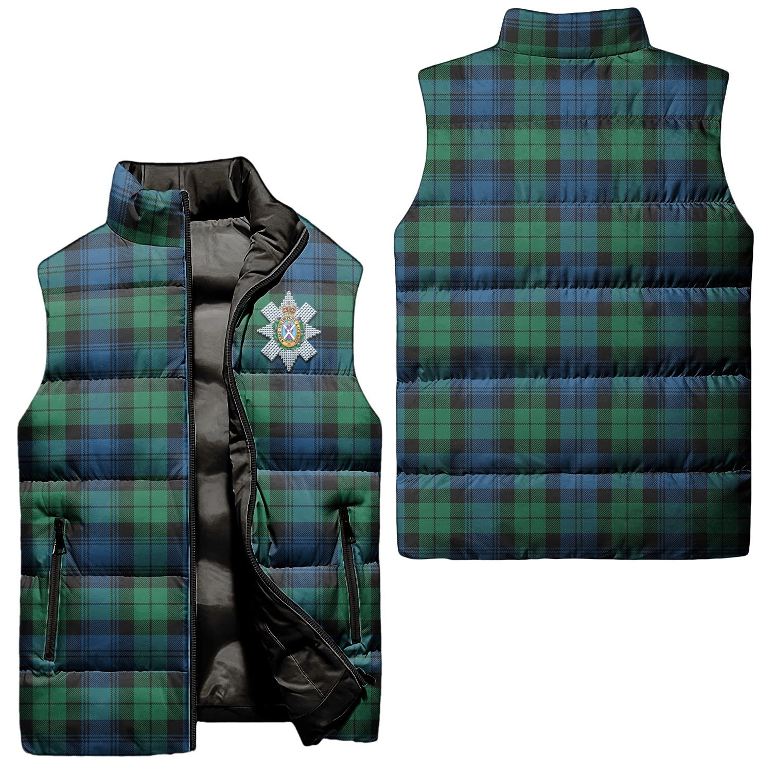 black-watch-ancient-clan-puffer-vest-family-crest-plaid-sleeveless-down-jacket