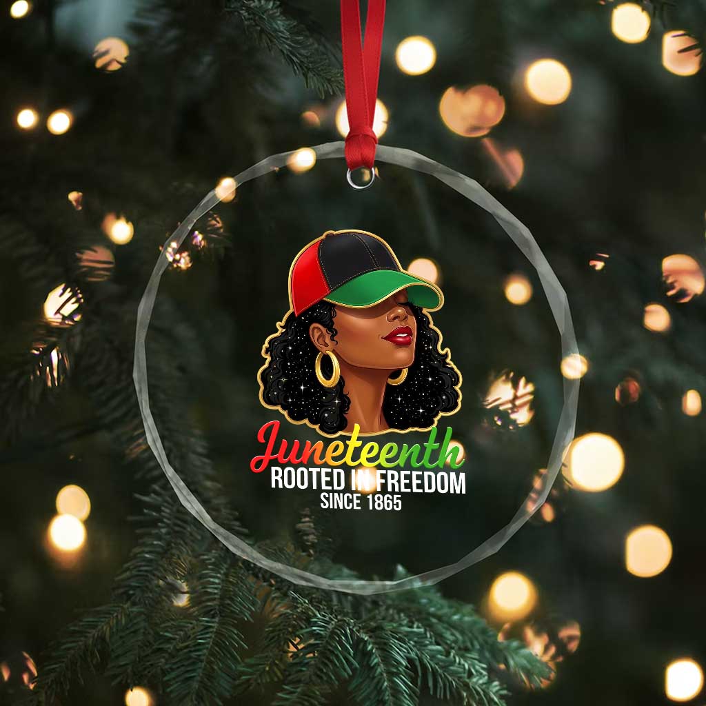 Black Woman Juneteenth Graphic Crystal Glass Ornament Rooted In Freedom Since 1865