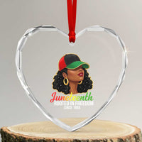 Black Woman Juneteenth Graphic Heart Crystal Glass Ornament Rooted In Freedom Since 1865