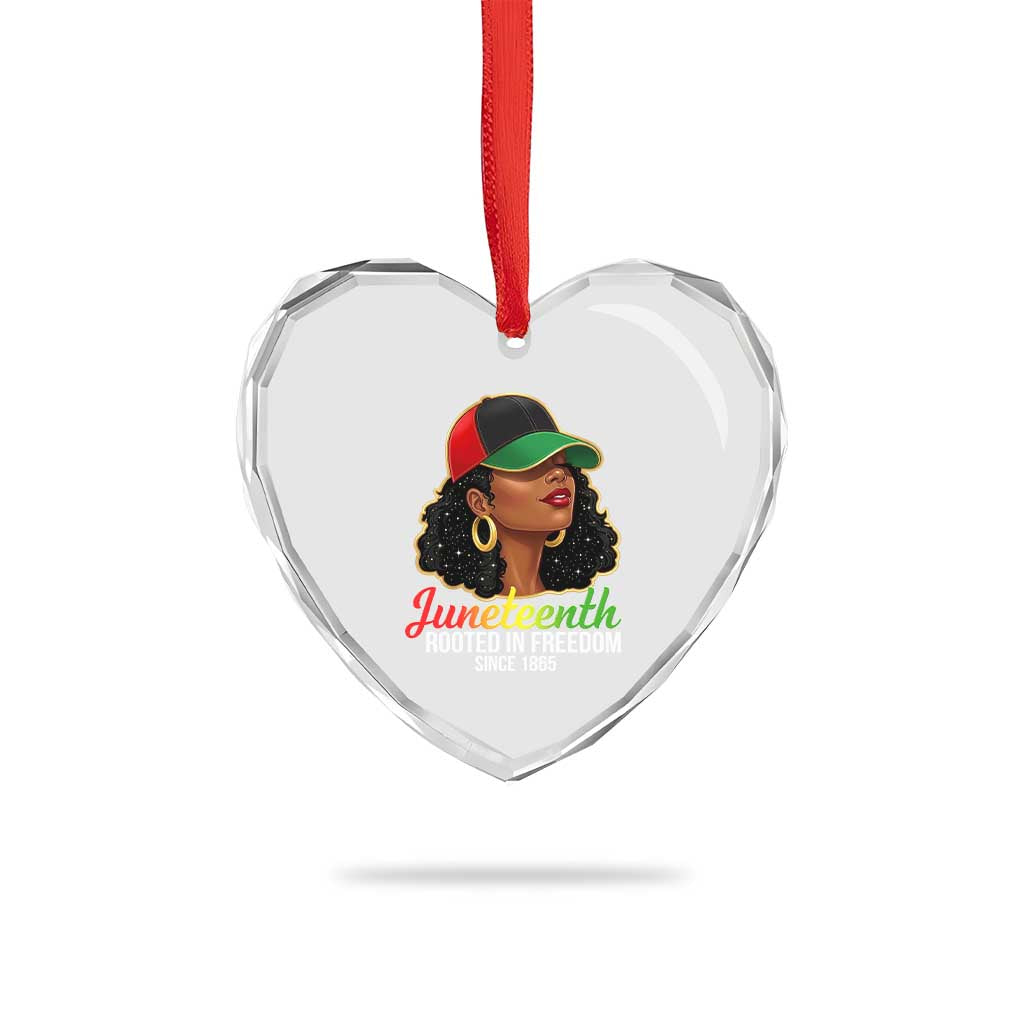 Black Woman Juneteenth Graphic Heart Crystal Glass Ornament Rooted In Freedom Since 1865