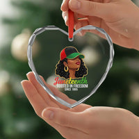 Black Woman Juneteenth Graphic Heart Crystal Glass Ornament Rooted In Freedom Since 1865