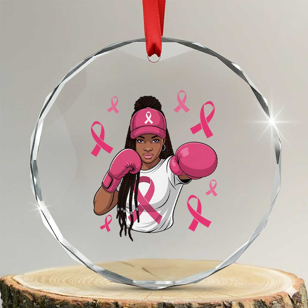 Black Women Fight Breast Cancer Awareness Crystal Glass Ornament Pink Ribbon African American