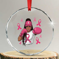Black Women Fight Breast Cancer Awareness Crystal Glass Ornament Pink Ribbon African American