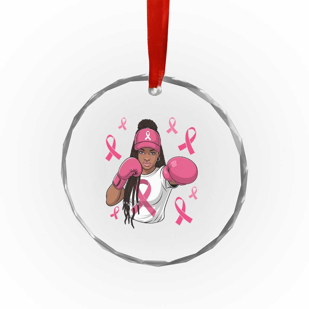 Black Women Fight Breast Cancer Awareness Crystal Glass Ornament Pink Ribbon African American