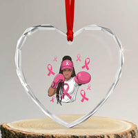 Black Women Fight Breast Cancer Awareness Heart Crystal Glass Ornament Pink Ribbon African American