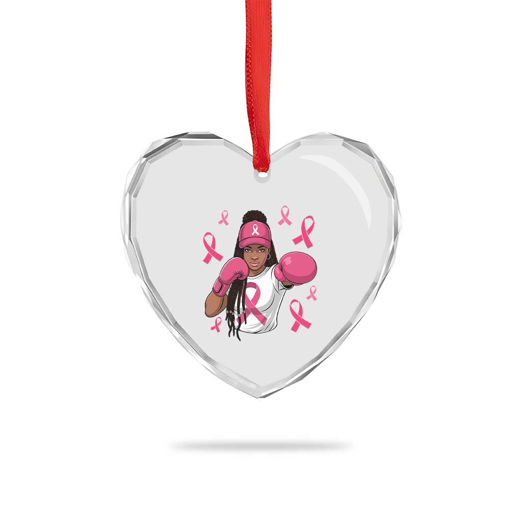 Black Women Fight Breast Cancer Awareness Heart Crystal Glass Ornament Pink Ribbon African American