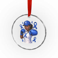 Black Women Fight Colon Cancer Blue Ribbon Crystal Glass Ornament African American Girls