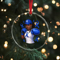 Black Women Fight Colon Cancer Blue Ribbon Crystal Glass Ornament African American Girls
