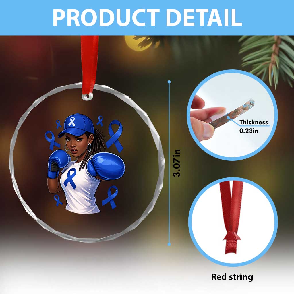 Black Women Fight Colon Cancer Blue Ribbon Crystal Glass Ornament African American Girls