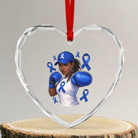 Black Women Fight Colon Cancer Blue Ribbon Heart Crystal Glass Ornament African American Girls