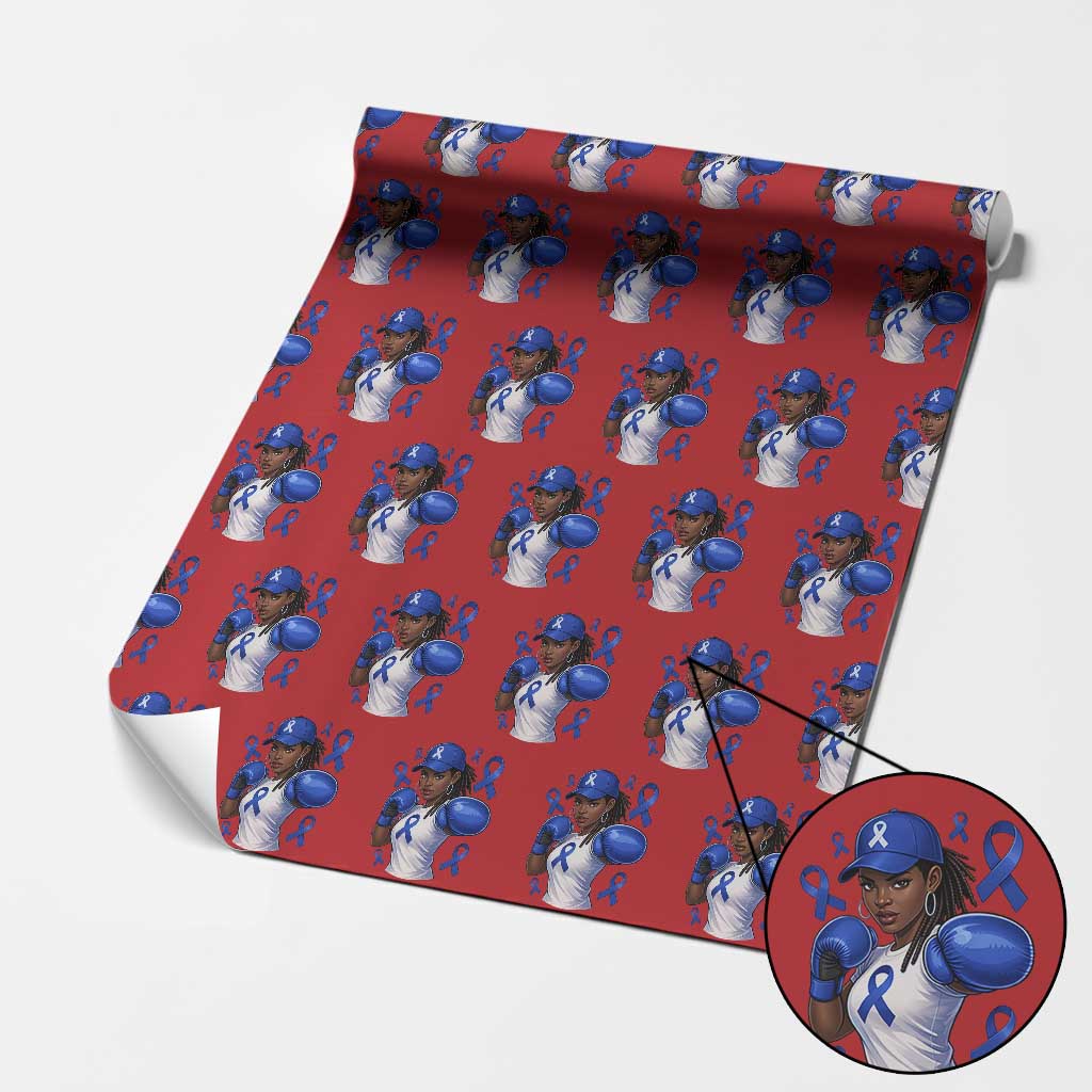 Black Women Fight Colon Cancer Blue Ribbon Wrapping Paper Roll African American Girls