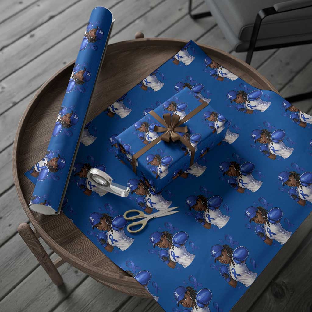 Black Women Fight Colon Cancer Blue Ribbon Wrapping Paper Roll African American Girls