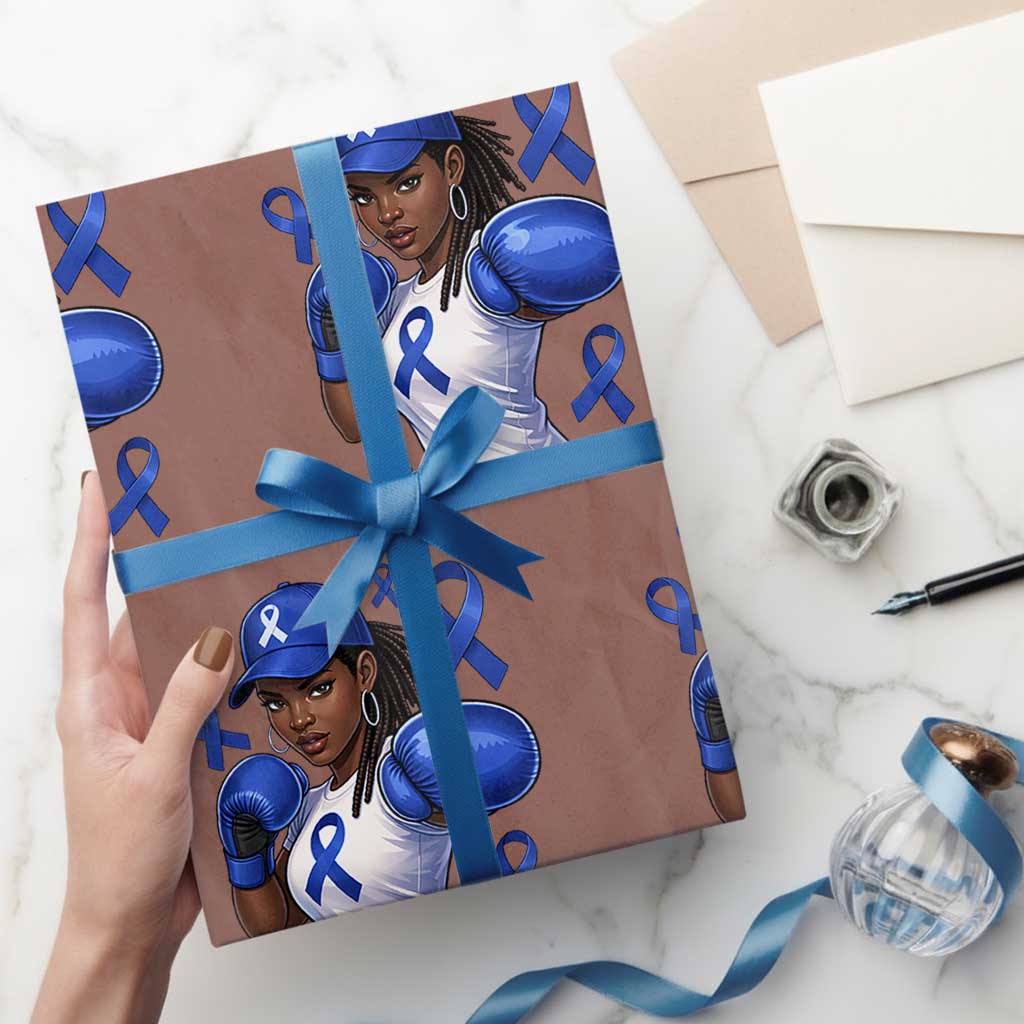 Black Women Fight Colon Cancer Blue Ribbon Wrapping Paper Roll African American Girls