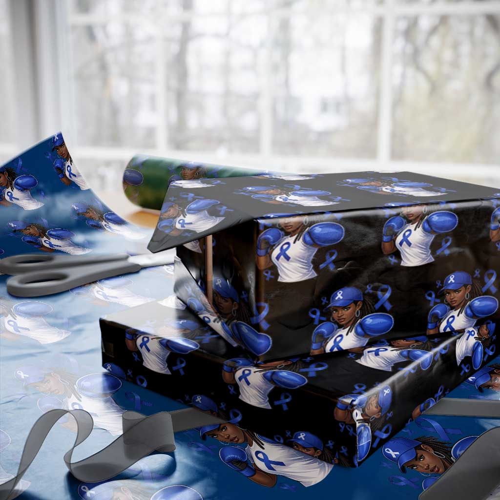 Black Women Fight Colon Cancer Blue Ribbon Wrapping Paper Roll African American Girls