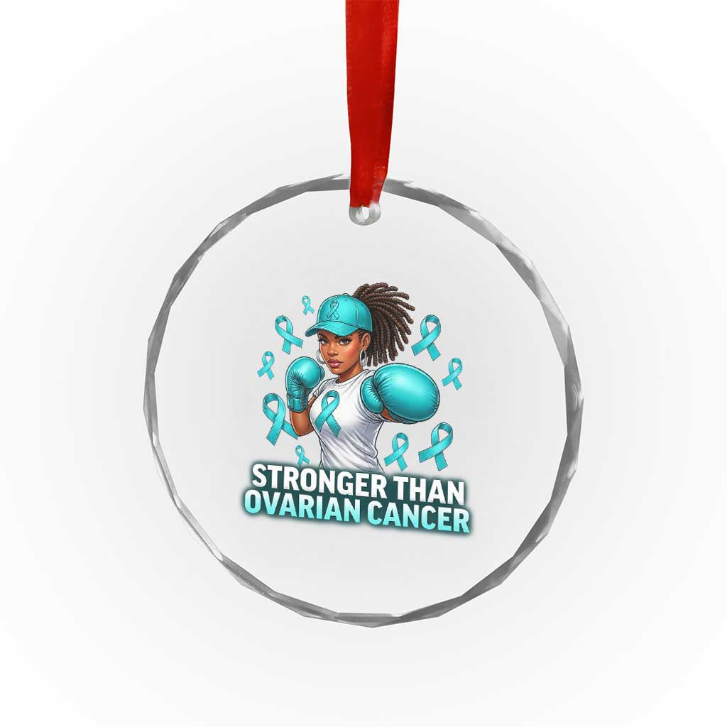 Black Women Fight Ovarian Cancer Awareness Crystal Glass Ornament African American Teal Ribbon Support