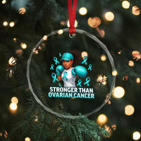 Black Women Fight Ovarian Cancer Awareness Crystal Glass Ornament African American Teal Ribbon Support