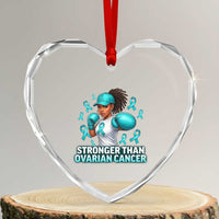 Black Women Fight Ovarian Cancer Awareness Heart Crystal Glass Ornament African American Teal Ribbon Support