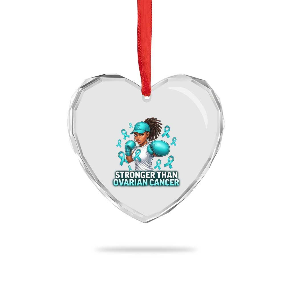 Black Women Fight Ovarian Cancer Awareness Heart Crystal Glass Ornament African American Teal Ribbon Support