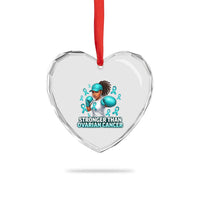 Black Women Fight Ovarian Cancer Awareness Heart Crystal Glass Ornament African American Teal Ribbon Support