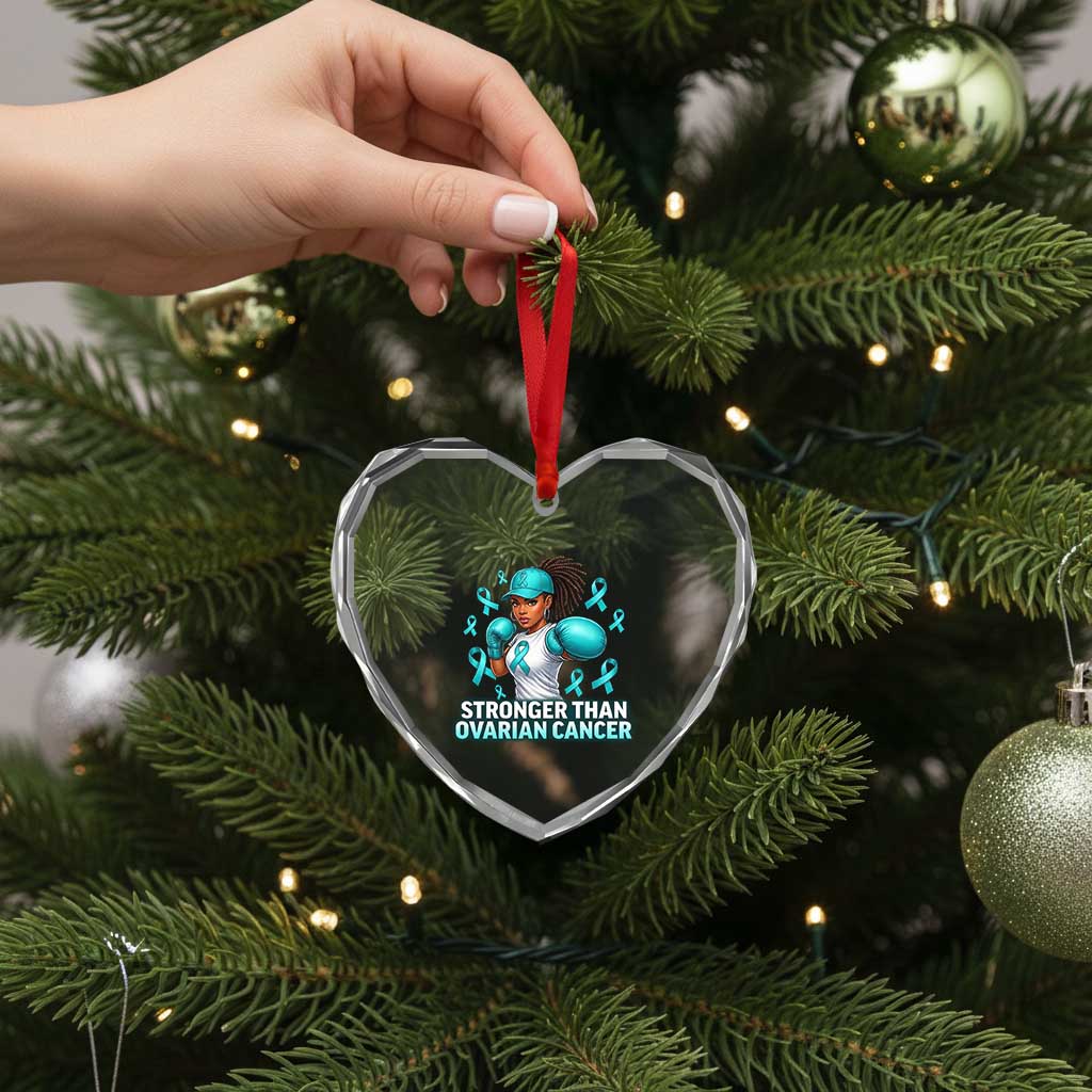 Black Women Fight Ovarian Cancer Awareness Heart Crystal Glass Ornament African American Teal Ribbon Support