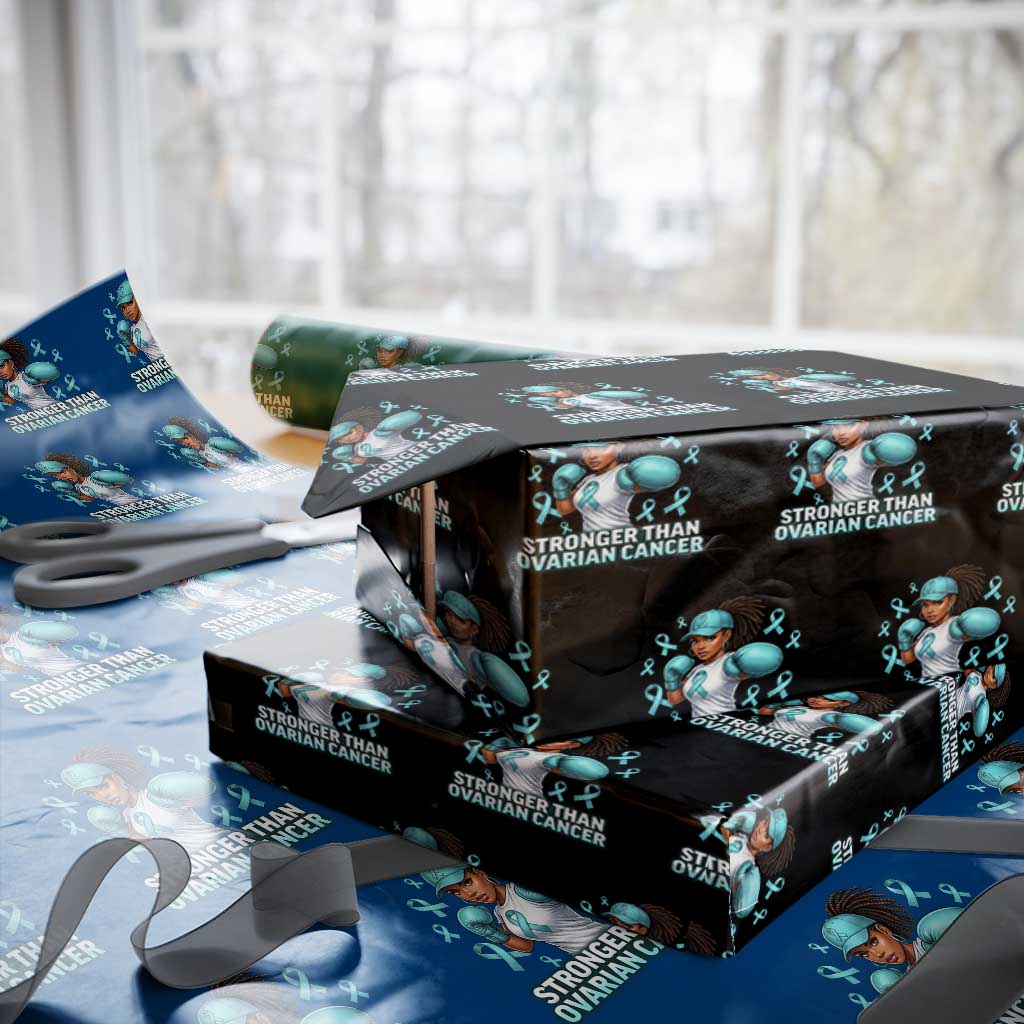 Black Women Fight Ovarian Cancer Awareness Wrapping Paper Roll African American Teal Ribbon Support