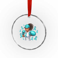 Black Women Fight Sexual Assault Awareness Crystal Glass Ornament African American Teal Ribbon Support