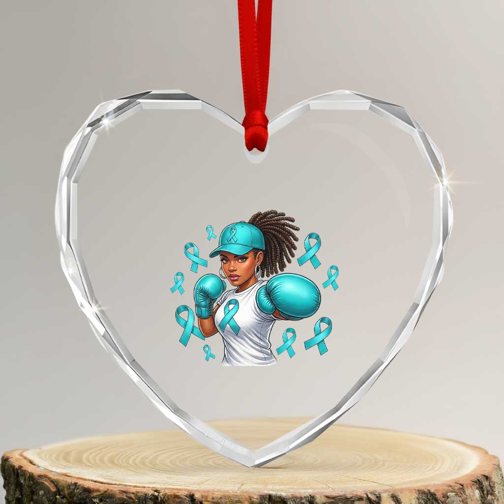 Black Women Fight Sexual Assault Awareness Heart Crystal Glass Ornament African American Teal Ribbon Support