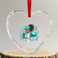 Black Women Fight Sexual Assault Awareness Heart Crystal Glass Ornament African American Teal Ribbon Support