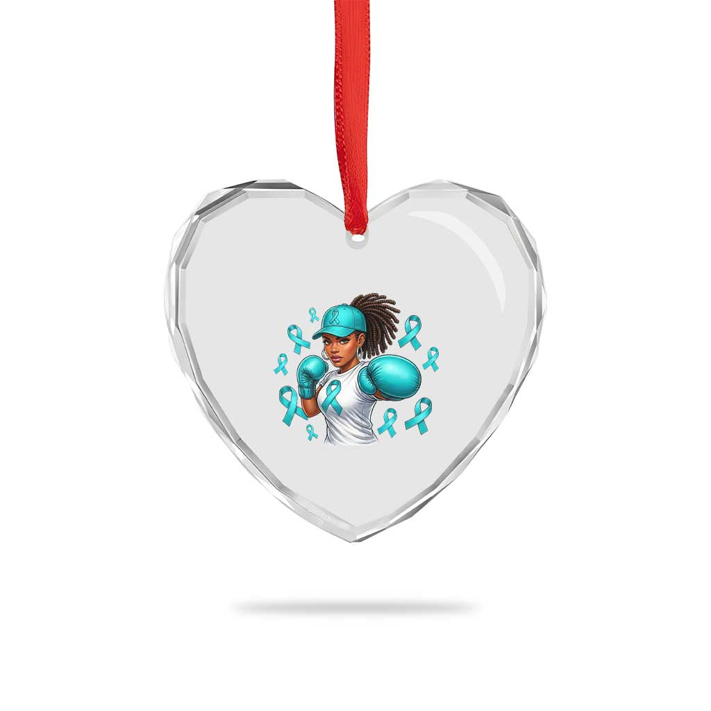 Black Women Fight Sexual Assault Awareness Heart Crystal Glass Ornament African American Teal Ribbon Support