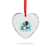 Black Women Fight Sexual Assault Awareness Heart Crystal Glass Ornament African American Teal Ribbon Support