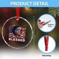 Blessed Black Queen Afro American Flag Crystal Glass Ornament Patriotic Juneteenth 4th of July