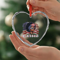 Blessed Black Queen Afro American Flag Heart Crystal Glass Ornament Patriotic Juneteenth 4th of July