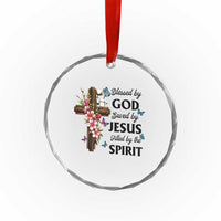Blessed By God Saved By Jesus Crystal Glass Ornament Floral Cross Christian Faith Inspirational