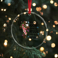 Blessed By God Saved By Jesus Crystal Glass Ornament Floral Cross Christian Faith Inspirational