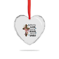 Blessed By God Saved By Jesus Heart Crystal Glass Ornament Floral Cross Christian Faith Inspirational