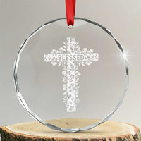 Blessed Floral Cross Christian Graphic Crystal Glass Ornament Faith Inspired Minimalist Scripture