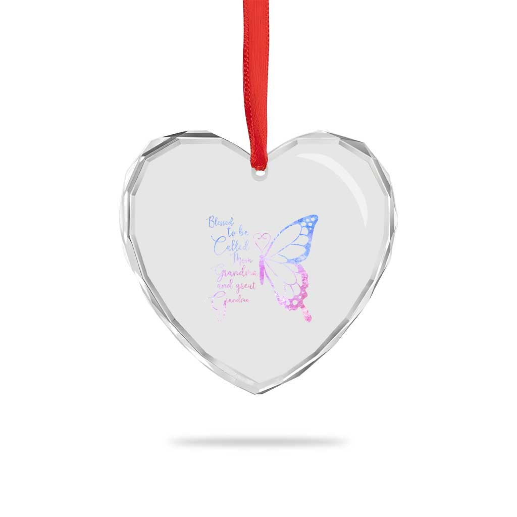Blessed to Be Called Mom Grandma Great Grandma Heart Crystal Glass Ornament Mama Butterfly Mother's Day Gift