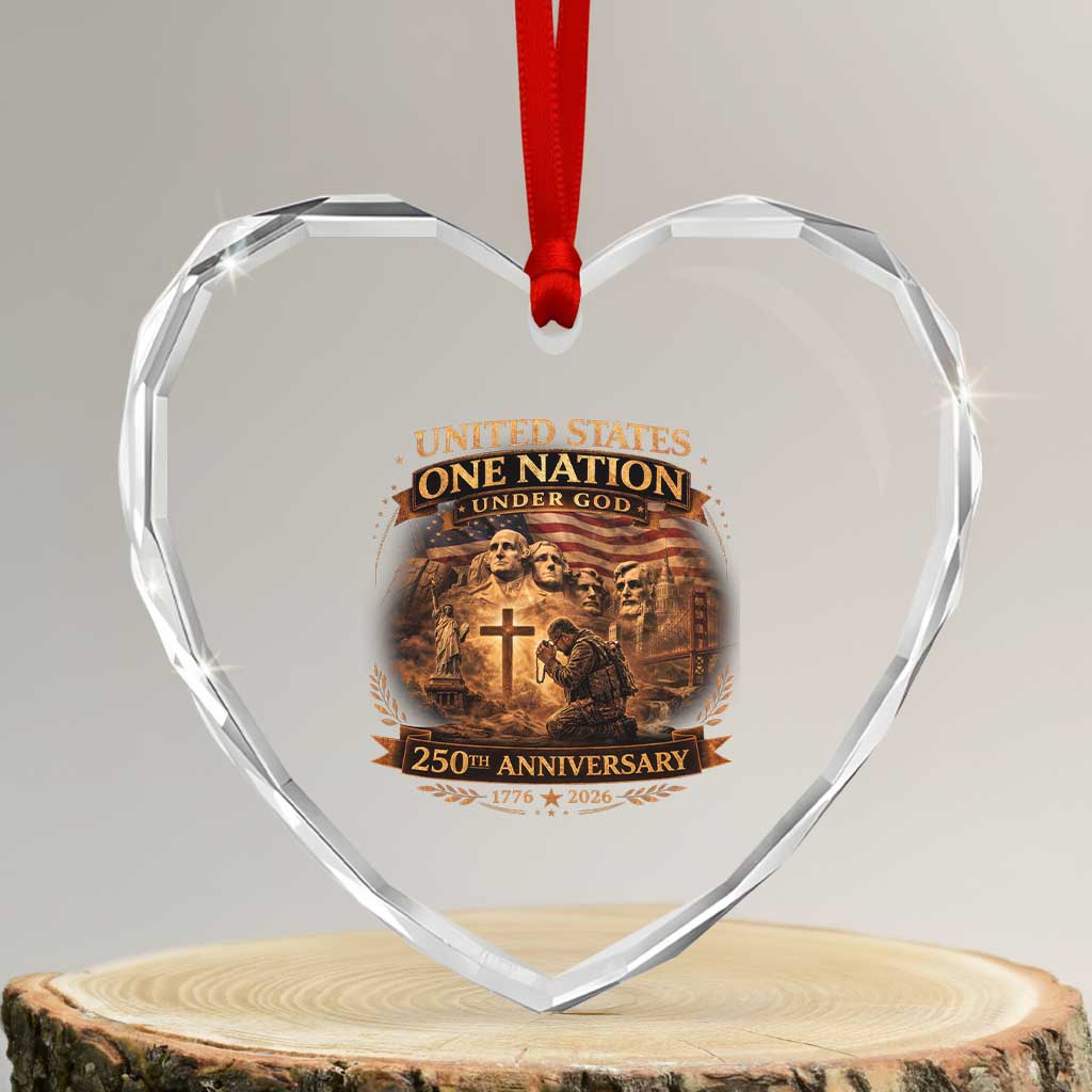 Blessings 250 Years America Heart Crystal Glass Ornament Christian Patriotic One Nation Under God Founding Fathers